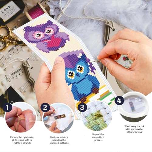 INFUNLY 6 Set Colorful Bird Cross Stitch Bookmark Kit Owl Parrot DIY Embroidery Bookmarks for Readers 22x8cm/8.67x3.14 Handmade Cross Stitch Bookmarks with Thread Kit Gifts for Book Lovers Adults - style: Colorful Bird