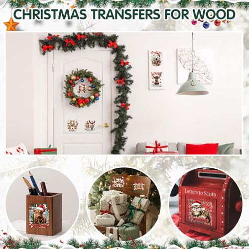 ZMRU 24 Sheets Vintage Christmas Rub On Transfers for Crafts, Rub On Transfers Christmas for Wood，Furniture Decals, Glass, Porcelain, Leather, Canvas, Fabric Projects,3 * 3inch(Animal Party) - color: Animal Party