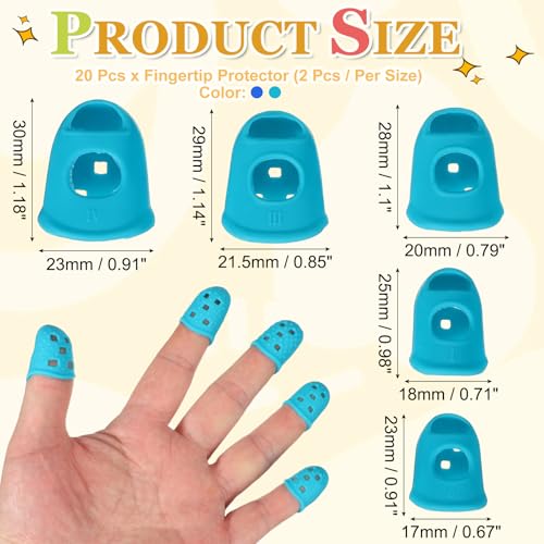 PATIKIL Rubber Finger Tips, 5 Sizes 20 Pcs Guitar Fingertip Protector Silicone Thimbles Knitting Accessories for Hand Sewing Paper Sorting Money Counting, Light Blue/Dark Blue - color: Light Blue/Dark Blue