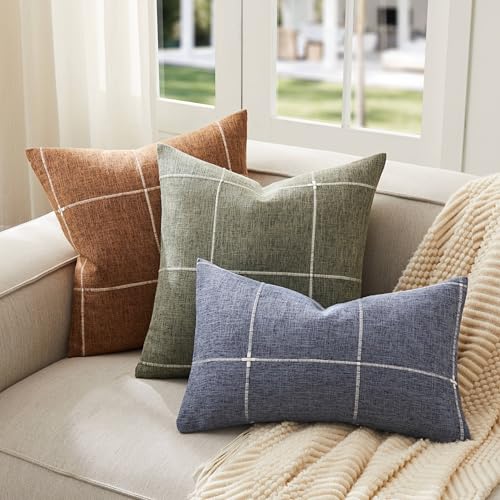 2 Packs Grid Embroidery Lumbar Pillow Covers 12x20in Navy Blue - color: Navy Blue, size: 20" x 12" (Pack of 2)