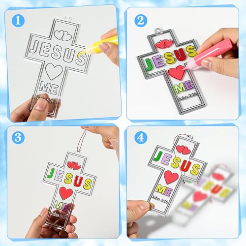 Blueweenly 72 Pcs Christian Cross Suncatchers Craft Kit Bulk, Cute - style: Cute
