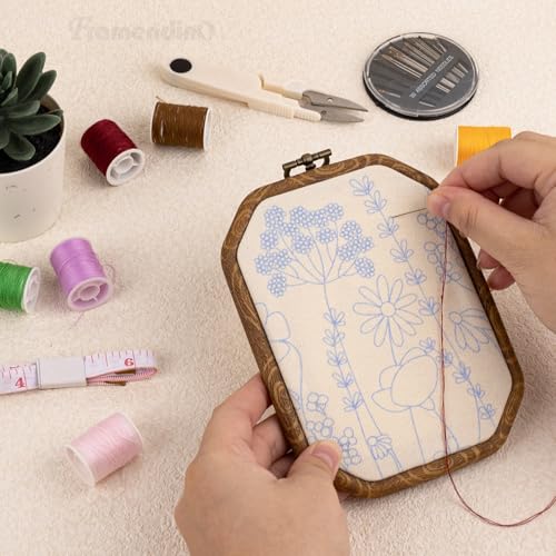 Framendino, 3 Pack Imitation Wood Embroidery Hoop Hoops Display Frame Cross Stitch Ring for Art Craft Sewing - size: 6" x 4.5"