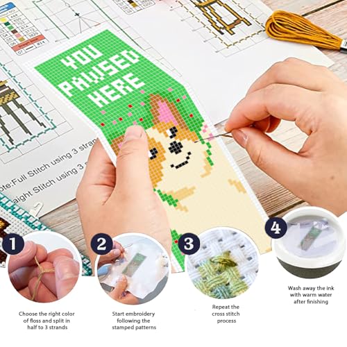 ORIGACH 6 Set Cute Dog & Book Cross Stitch Bookmark Kit for Beginner - style: Cute Dog & Book