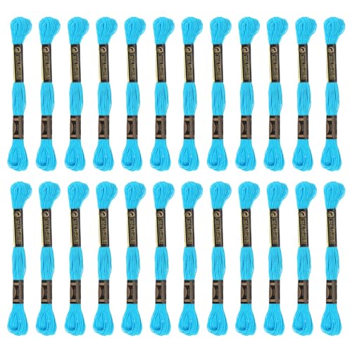 HARFINGTON 24 Skeins Embroidery Floss 8m Each Egyptian Long Fiber Cotton Cross Stitch Thread 26S/2x6 for Embroidery Projects Bracelet, Clear Blue - color: Clear Blue