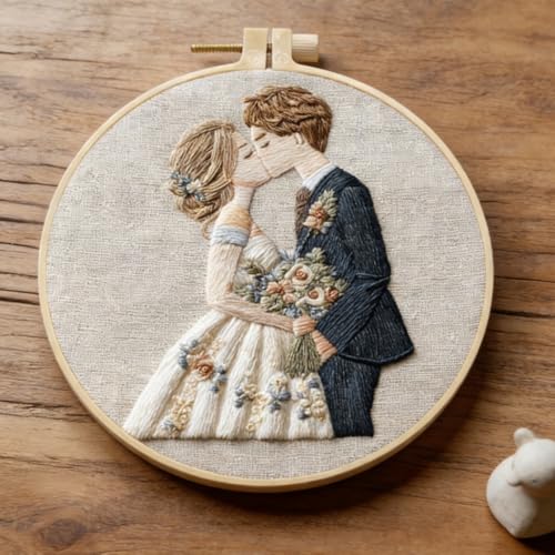 HCANPER Sweet Couple Embroidery Starter Kit, Valentine's Day Gifts，DIY Needle Punch Kit, Punch Needle Kits for Beginners,Include Pre-Printed Fabric,Tools,Embroidery Hoop,Threads. (Two) - color: Two
