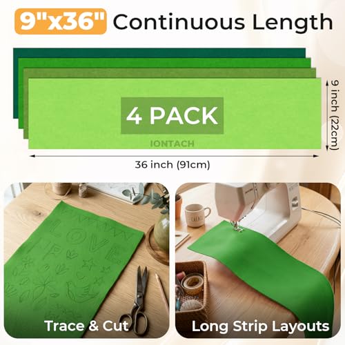 IONTACH 9" X 36" Soft Felt Sheets 1.6mm Thick (4 Packs, Green Series) - color: Green Series
