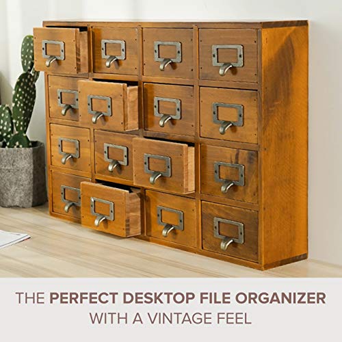 Card Catalog Desk Drawer Organizer - Wooden Storage Box with 16 Drawers - Home Office Desk Organizer Curio Cabinet - Rustic Drawers Dressers for Countertop- Apothecary Cabinet Tea Coffee Pod Storage - size: 16 Drawer