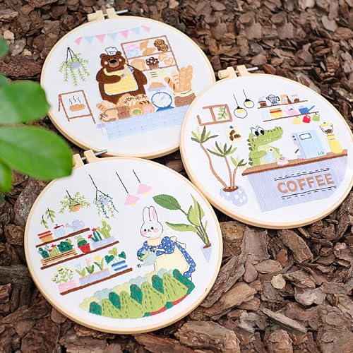 HAND U JOURNEY Embroidery Kit, 3Pcs,7.8" Original Cartoon Design - color: Carton Design