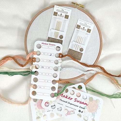 DMC Gold Embroidery Hand Needles (1-3-5-7-8-9 Bundle Pack), Large Eye Sharp End Embroidery and Cross Stitch Needles with Maker Susan Thread Organizer Card (Total 8 Needles, 1 Organizer Card)