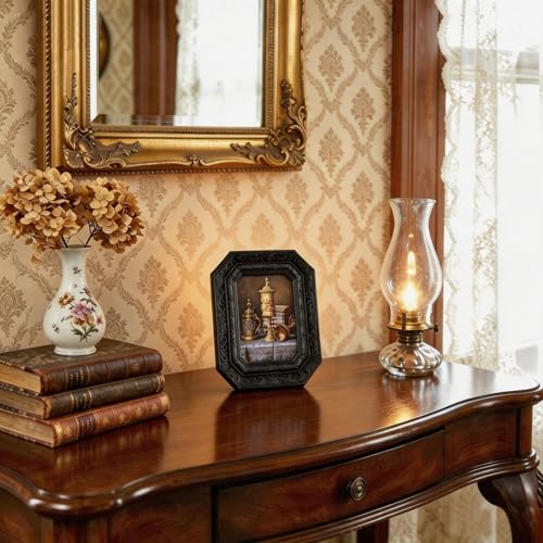Vintage Picture Frames 2.5x3.5 Octagon Black Antique Ornate Picture Frames for Tabletop and Wall Mount with Glass Front Retro Home Decor Old Fashioned Victorian Photo Gallery Wall Decor - color: Black, size: 2.5x3.5