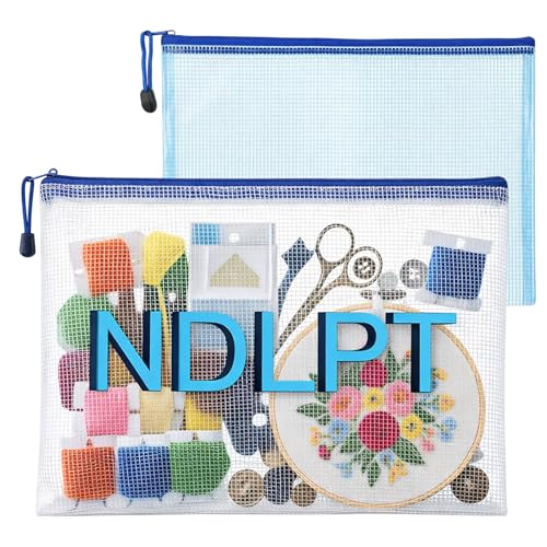 Sabary 2 Pcs Needlepoint Project Bag Clear Mesh Zipper Organizer, Blue - color: Blue