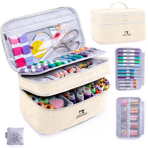 Double-Layer Sewing Organizer Bag with Pin Cushion for Sewing Supplies - color: Ivory, size: Style A - Courony