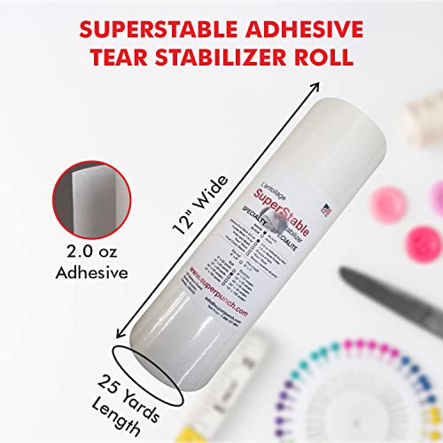 Superpunch Adhesive Peel and Stick Tear Away Stabilizer, 12 in x 25 yd - size: 12" x 25 yards roll
