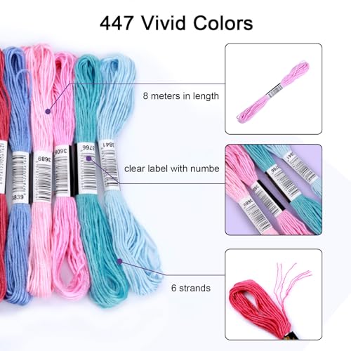 447 Colors Embroidery Floss Kit, Rainbow Thread for Cross Stitch, Hand Embroidery, Friendship Bracelet String, DIY Arts & Crafts Supplies