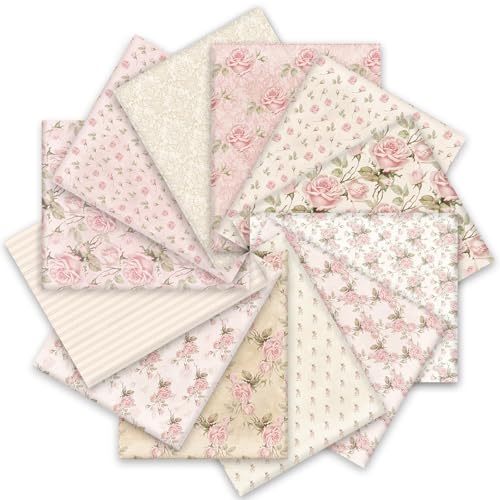 Whaline 12 Pcs Spring Fabric Squares Cotton Fabric Bundles Small Pink Retro Rose Floral Sewing Fabrics for DIY Sewing Craft Decor, 10 x 10 Inch - color: Pink, size: 10 x 10 inches