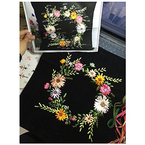 Egoshop Ribbon Embroidery Pillow Case Kit Golden Time with Hoop DIY Kit Not Include Inner Golden Time