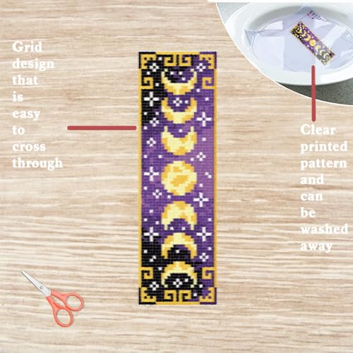 FREEBLOSS 6 Set Cross Stitch Bookmark Kits 8"x2.4" Butterfly Moon Phases - style: Lunar phase