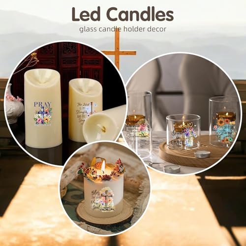 ZMRU 24 Sheets Vintage Christian Rub On Transfers for Crafts, Bible Verse Stickers for Wood,Furniture Decals, Glass Candle Holder, Porcelain, Candles, Sympathy Gifts, Fabric Projects,3 * 3inch - color: Christ-Flower Language