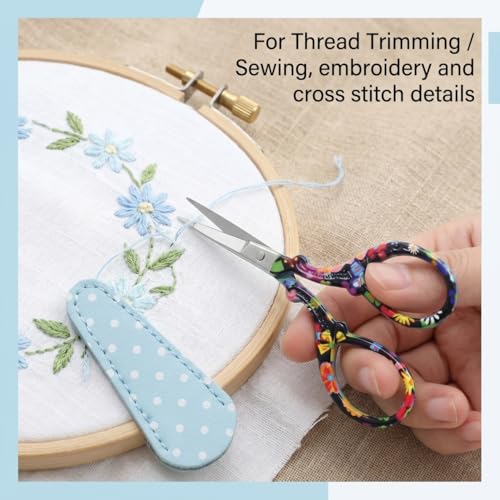 3.6 inch Sharp Embroidery Scissors for Sewing with Premium Leather Sheath - color: Black Flower