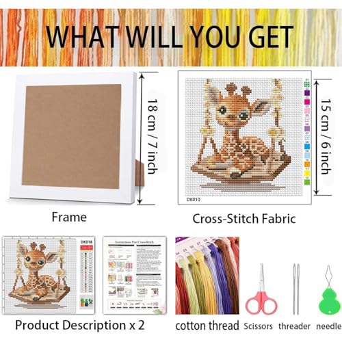niurenmaoyi Deer 11CT Cross Stitch Kits for Beginner with Framed,7x7in - color: Cross Stitch Kits0518-04