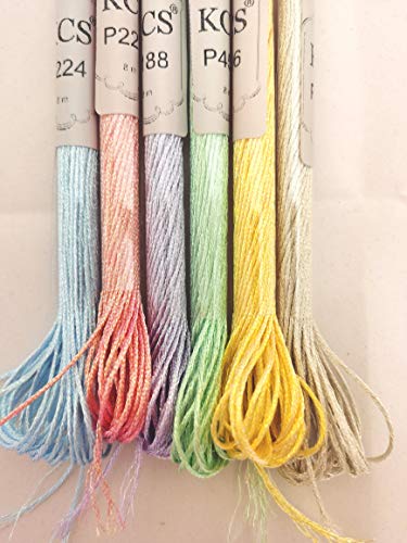 KCS 6-Strand Cross Stitch Metallic Variegated Pearl Shiny Embroidery Floss (6 skeins, Solid Color 3) - color: Solid color 3