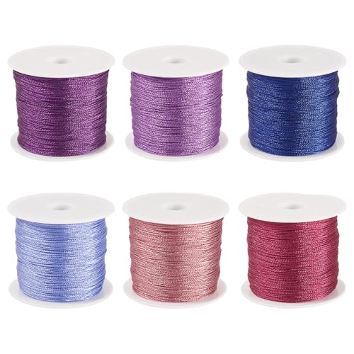 KISSITTY 328 Yards 6 Rolls Polyester Braided Metallic Thread Jewelry Beading Thread Thin Beading String Embroidery Threads for Jewelry Making Embroidery DIY Braided Bracelets Sewing Craft Bead Weaving - style: Assorted 3