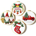 Zhenqing Christmas Embroidery Kit for Beginners - 4 Piece 29x29cm Round Hoop Art with Pre-Printed Cotton Fabric, Embroidery Hoop, Threads & Tools (Merry Christmas, Stocking, Truck, Gnomes) - style: Merry Christmas+Stocking +Truck+Gnomes