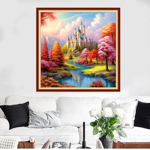 Redxing Stamped Cross Stitch Kits Full Range of Embroidery Starter Kits- Needlepoint Counted Cross Stitch Kits for Beginner Adults 11CT Printed Embroidery Kit-Magic Castle 18x18 inch - color: Artskits12