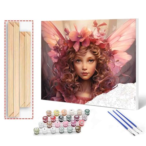 Little Girl Angel DIY Paint by Numbers for Adults Pink Wreath DIY Digital Oil Painting Acrylic Paint Angel Girl Flowers Painting Kits Canvas With Acrylic Paint Room Decor 16x20 Inch （DIY Frame ） - color: Angel-01, size: 16''Wx20''H(DIY Frame)