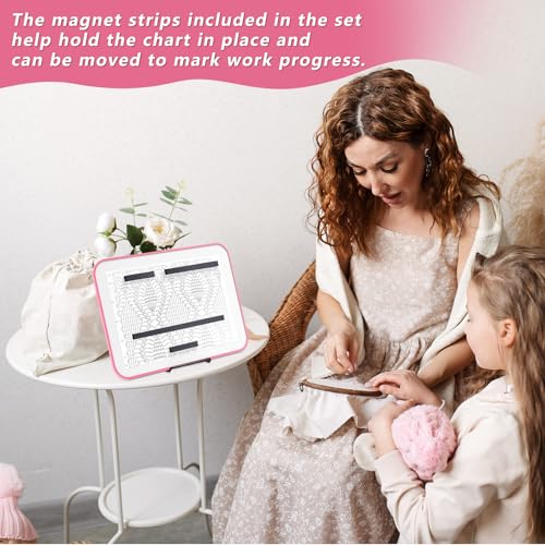 Flutesan 8 x 12 Inches Knitting Pattern Holder with 4 Replacement Magnets Knitting Chart Keeper Cross Stitch Magnetic Board Cross Stitch Accessories and Supplies for Crochet(Pink Border) - color: Pink Border, size: 8.27 x 11.81 Inches