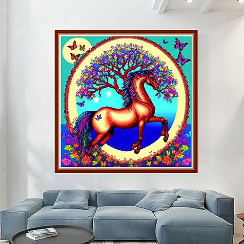 Dimensean Stamped Cross Stitch Kits Full Range of Embroidery Patterns Starter Kits for Beginners Adult DIY Cross Stitches Needlepoint Kits 11CT-Horse Wreath 17.7x17.7 inch - color: Pattern Style 13