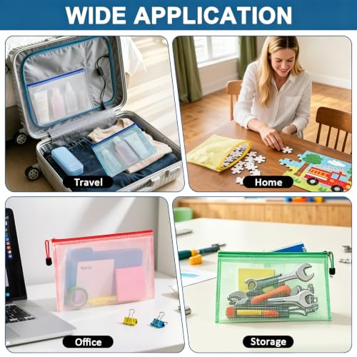 MAQIHAN Mesh Zipper Pouch Bags - A5 Clear Zipper Pouches for Organizing - size: 6.8 x 9.4 Inch