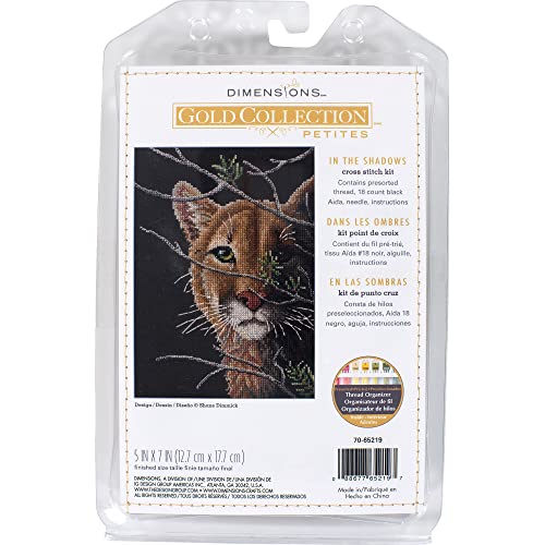 Dimensions 70-65219 Gold Collection in The Shadows Advanced Animal Counted Cross Stitch Kit, 18 Cnt. Black Aida, 5" x 7"