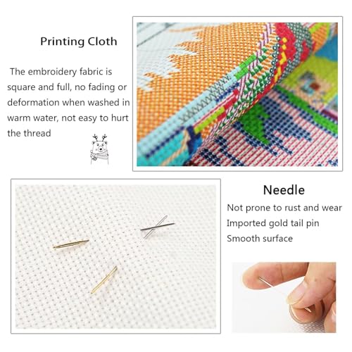 ITSTITCH Stamped Cross Stitch Kits - Full Set of Embroidery for Beginners or Adults,14 CT 2 Strands DIY White Rose Patterns Counted Arts Craft 16.5×17 inch - color: White Rose