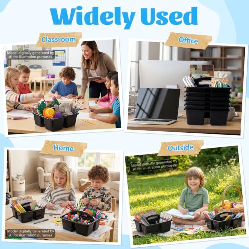 6 Pack Plastic Classroom Organizer Caddy with Handle, Black - color: Black