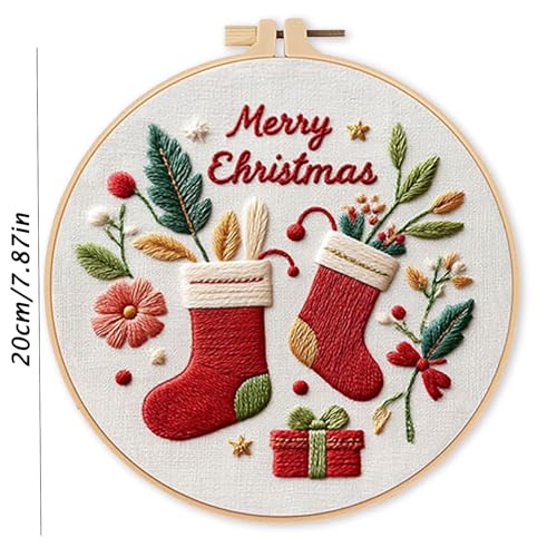 LB Cute Christmas Embroidery Kit for Beginners Adults, 3 Sets Hand Embroidery Starter Kit with Gnome Pattern and Instructions Stamped Cross Stitch Kits Include Embroidery Hoop Needles Threads Scissors - color: Green Pink