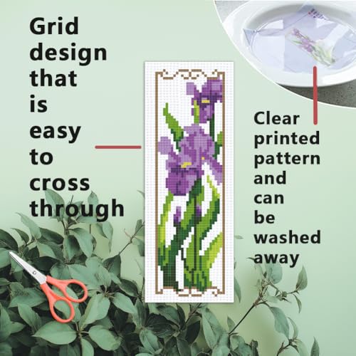 INFUNLY 6PCS Flower Plants Cross Stitch Bookmark Kit for Adults Tulip Sunflower Cross Stitch Kits DIY Crossstitch Kit Green Leaf Stamped Embroidery Bookmark Kits with Instructions for Book Lovers - style: Tulips