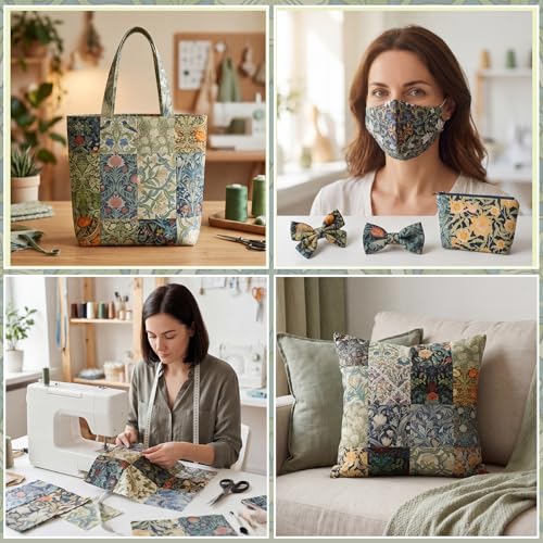 25 Pcs William Morris Cotton Fabric Squares, 10 x 10 Inch, Floral - color: William Morris Flowers