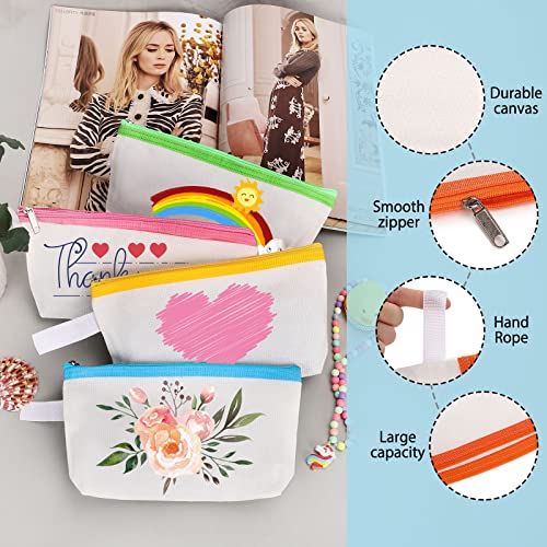 10 Pieces Cotton Canvas Makeup Bag with Bottom and Strap, Multi-Purpose Cosmetic Bag with Zipper Travel Toiletry Pouch, Blank DIY Craft Bag (Multicolor 01, XS) - color: Multicolor 01, size: XS