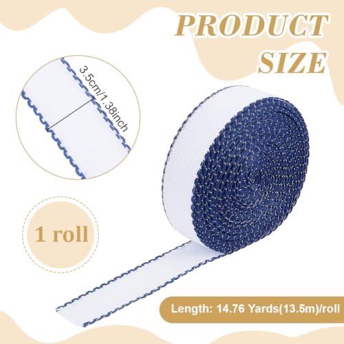 BENECREAT 14.8Yard x 1.4In Aida Band with Prussian Blue Edge, Cross Stitch Embroidery Band for Home Embroidery Decoration, Bookmark, DIY Crafts - color: Prussian Blue