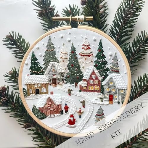 TINLOK Christmas Embroidery KIT,Adults DIY Handmade,Hand Embroidery Starter Kits with Stamped Embroidery Pattern,for Christmas Embroidery Kits for Adults Beginners Starter (C) - style: C