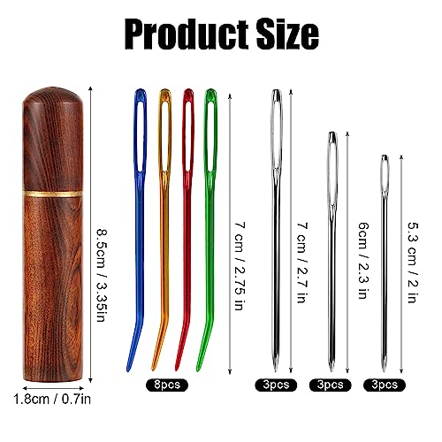 17pcs Large Eye Sewing Needles Kit, Stainless Steel Large-Eye Blunt Needles & Bent Tapestry Needles, Sharp Tapestry Needles Hand Knitting Needles with Wooden Needle Case for Crochet Projects