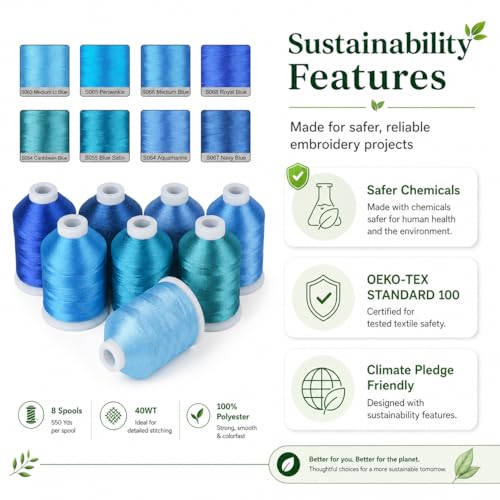 Simthread 8 Shades 550Yds Each 40WT Polyester Embroidery Thread Blue Set - color: 550YBlueMadeira
