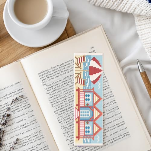 FREEBLOSS 6 Set Cross Stitch Bookmark Kits 8"x2.4" Summer Beach Scenery - style: Summer Beach
