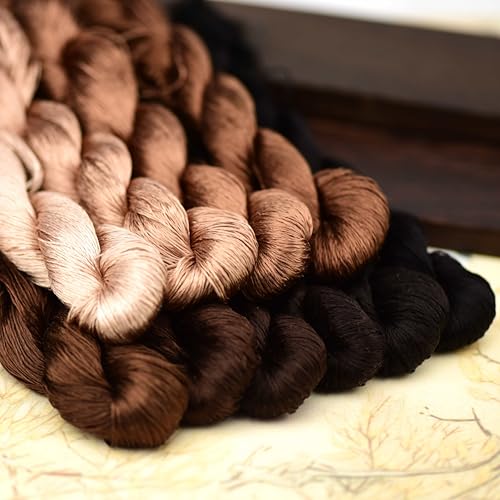 Natural Silk Thread – 10 Coffee Tones, 110m Each, Handmade Silk Embroidery Floss for Hand Embroidery, Cross-Stitch, and Fine Needlework Projects（06） - color: 06