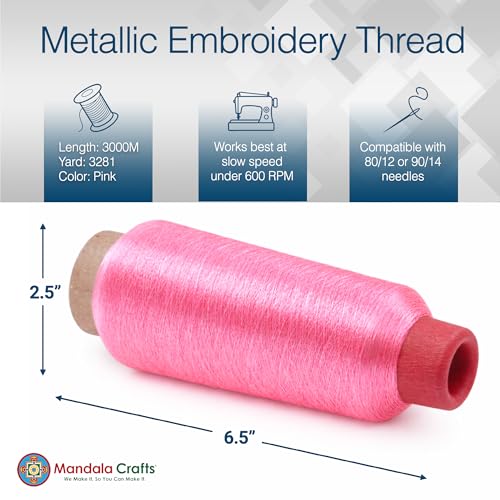 Mandala Crafts Metallic Pink Embroidery Floss for Sewing, 3281 Yard Spool - color: Pink, size: 3000M 3281 Yard