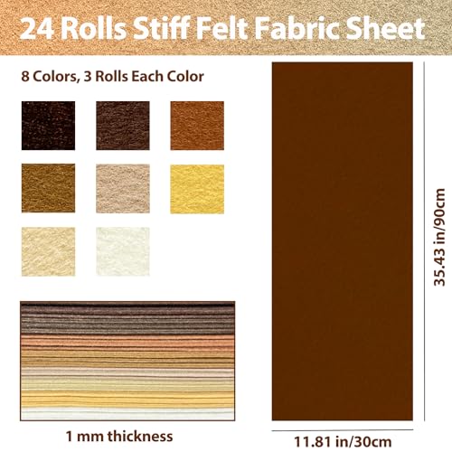 24 Pcs Wool Blend Felt Sheets Bulk, 12"x35", 1MM Thick