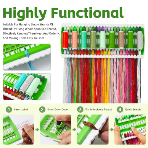 LOKUNN 50 Position Embroidery Floss Organizer, Thread Shelf with 15P Card - color: Green