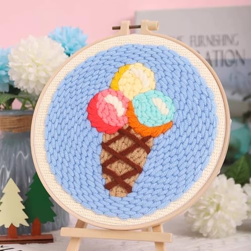 Woohome Punch Needle Kit Included Plastic Hoops, Punch Needle Cloth, Color Yarn and Punch Needle Tools for Adults, Beginners (Custard Cream) - color: Color 22
