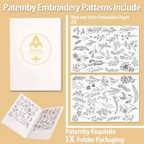Patemby Embroidery Pattern Water Soluble Embroidery Stabilizers, Stick and Stitch Embroidery Paper Wash Away with Pre-Printed Pattern Designs Stencils Transfers for Hand Sewing Lover Beginner - color: Leaves
